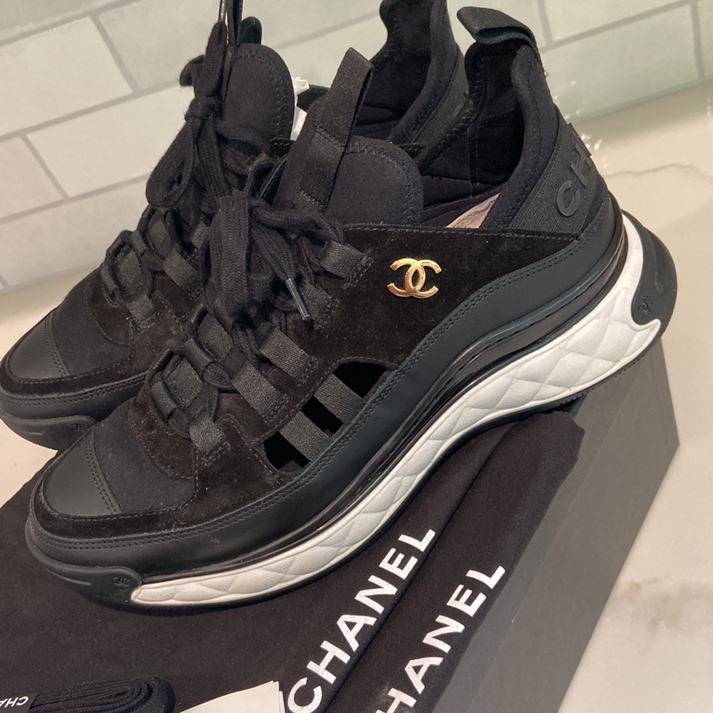 RARE CHANEL CC Gold Logo Sneakers with Cutouts Cruise Collection